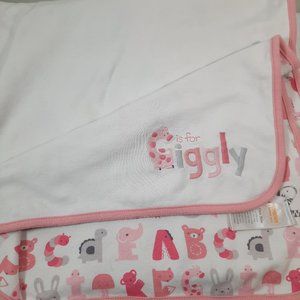 Gymboree Baby Blanket G is for Giggly Giraffe Alphabet‎ Animals Pink safari abcs